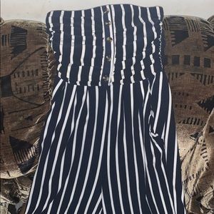 blue + white stripped romper